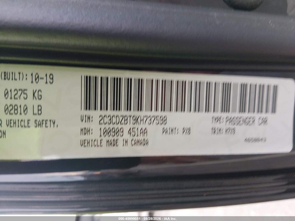 2C3CDZBT9KH737598 2019 DODGE CHALLENGER photo no. 9