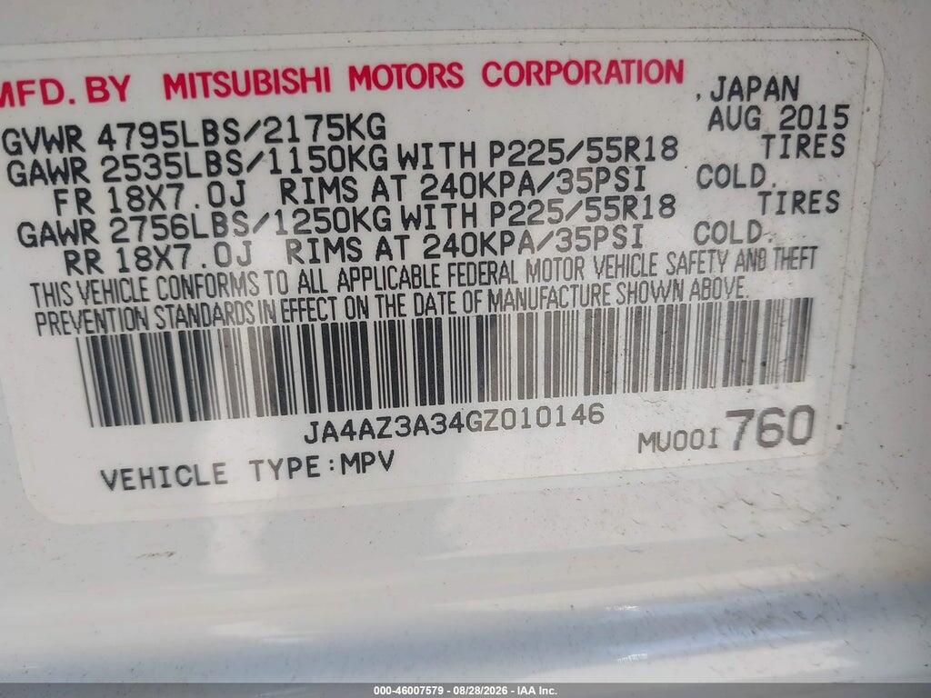 JA4AZ3A34GZ010146 2016 MITSUBISHI OUTLANDER photo no. 9
