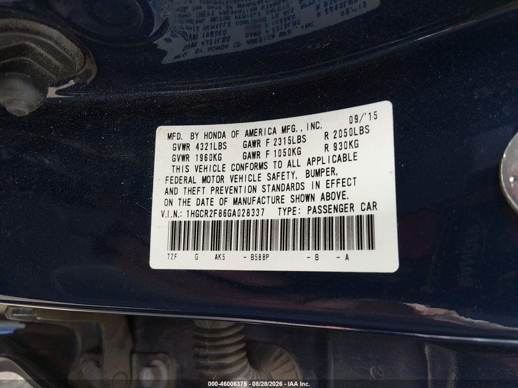 1HGCR2F86GA028337 2016 HONDA ACCORD photo no. 9