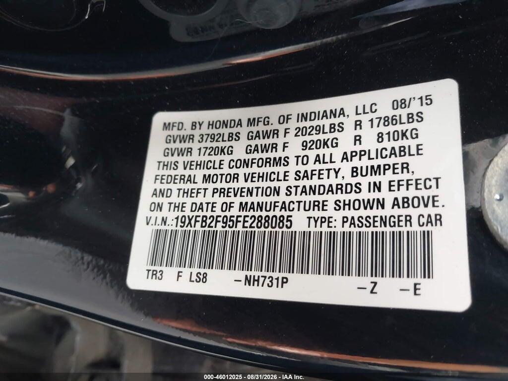 19XFB2F95FE288085 2015 HONDA CIVIC photo no. 9