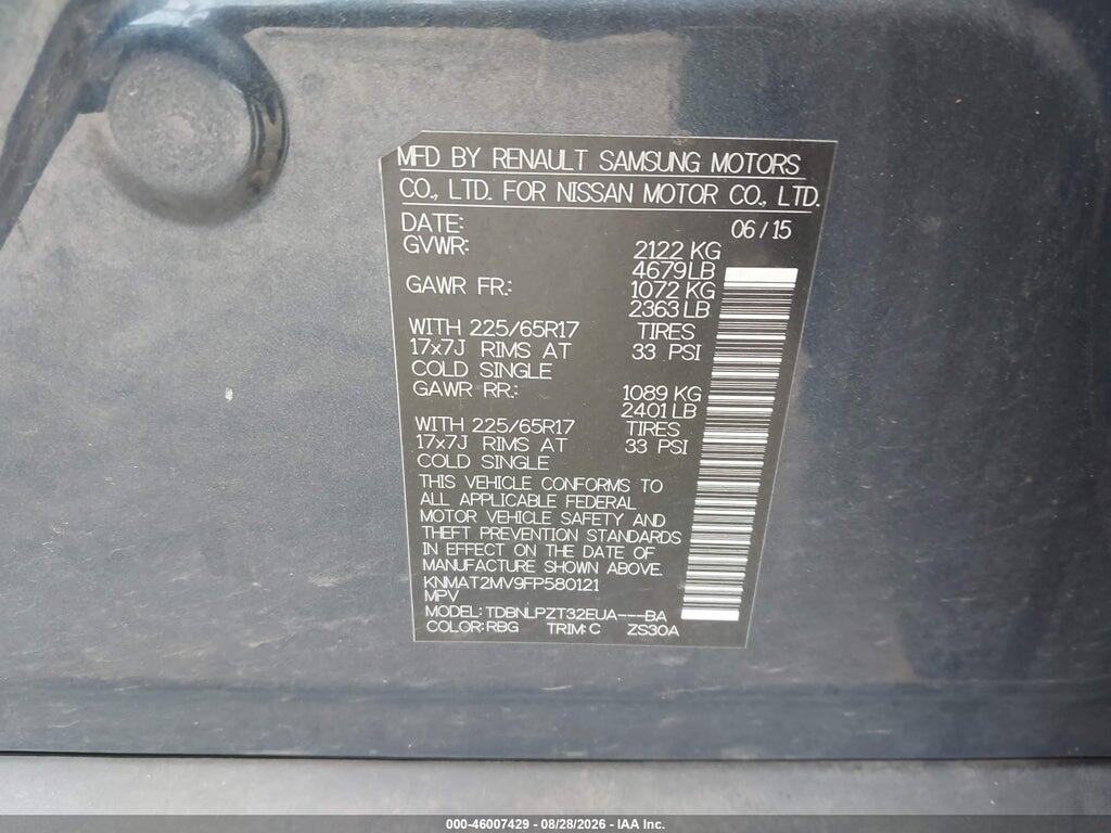 KNMAT2MV9FP580121 2015 NISSAN ROGUE photo no. 9
