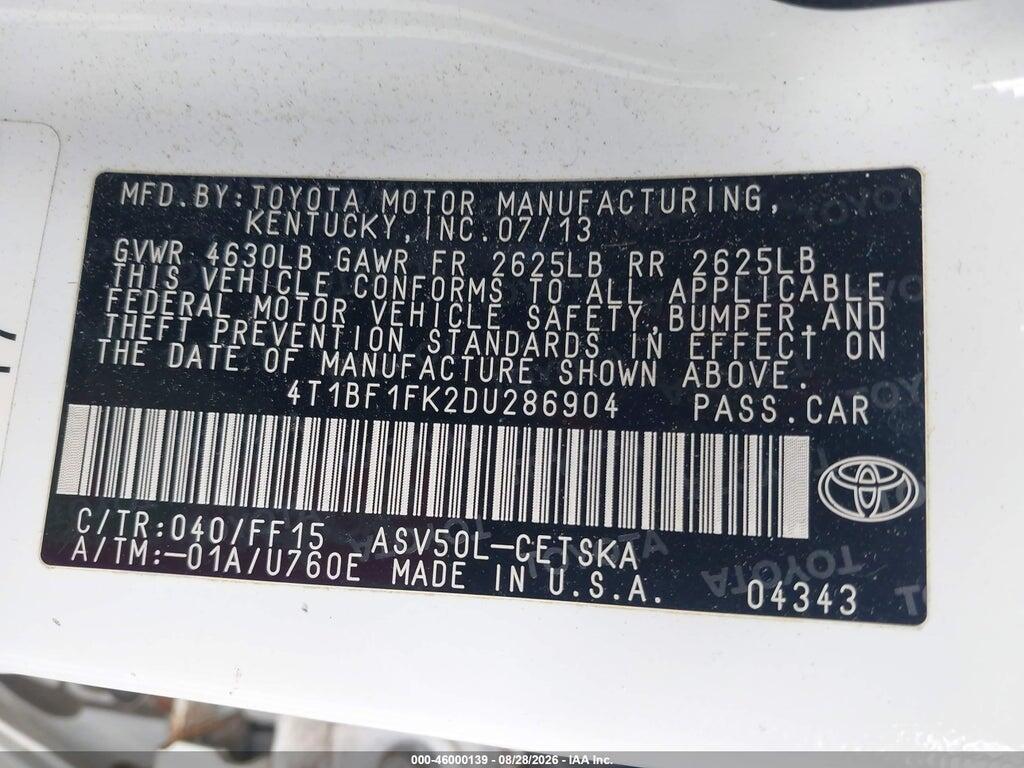 4T1BF1FK2DU286904 2013 TOYOTA CAMRY photo no. 9