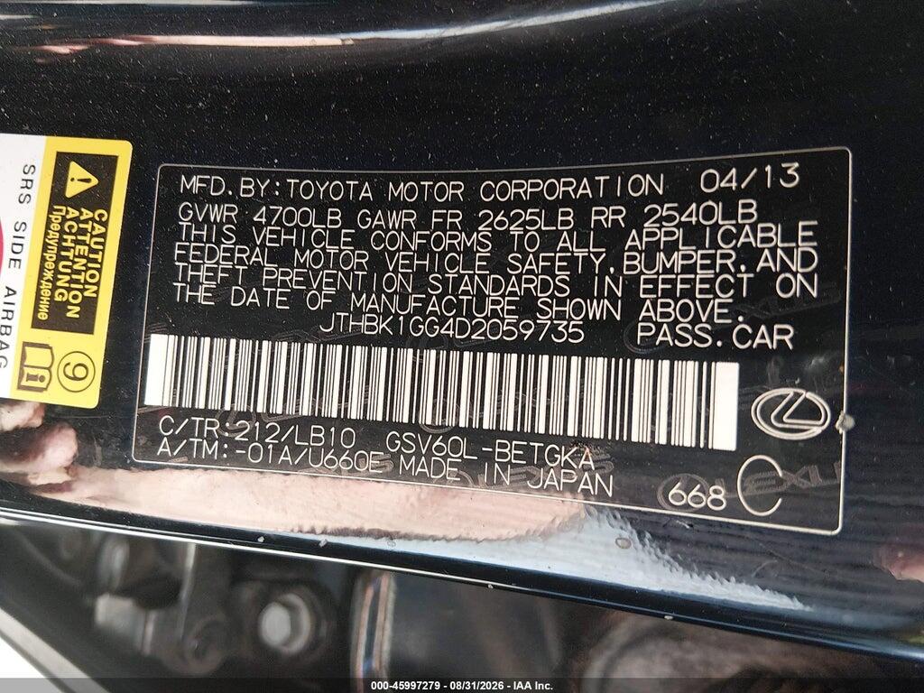 JTHBK1GG4D2059735 2013 LEXUS ES 350 photo no. 9