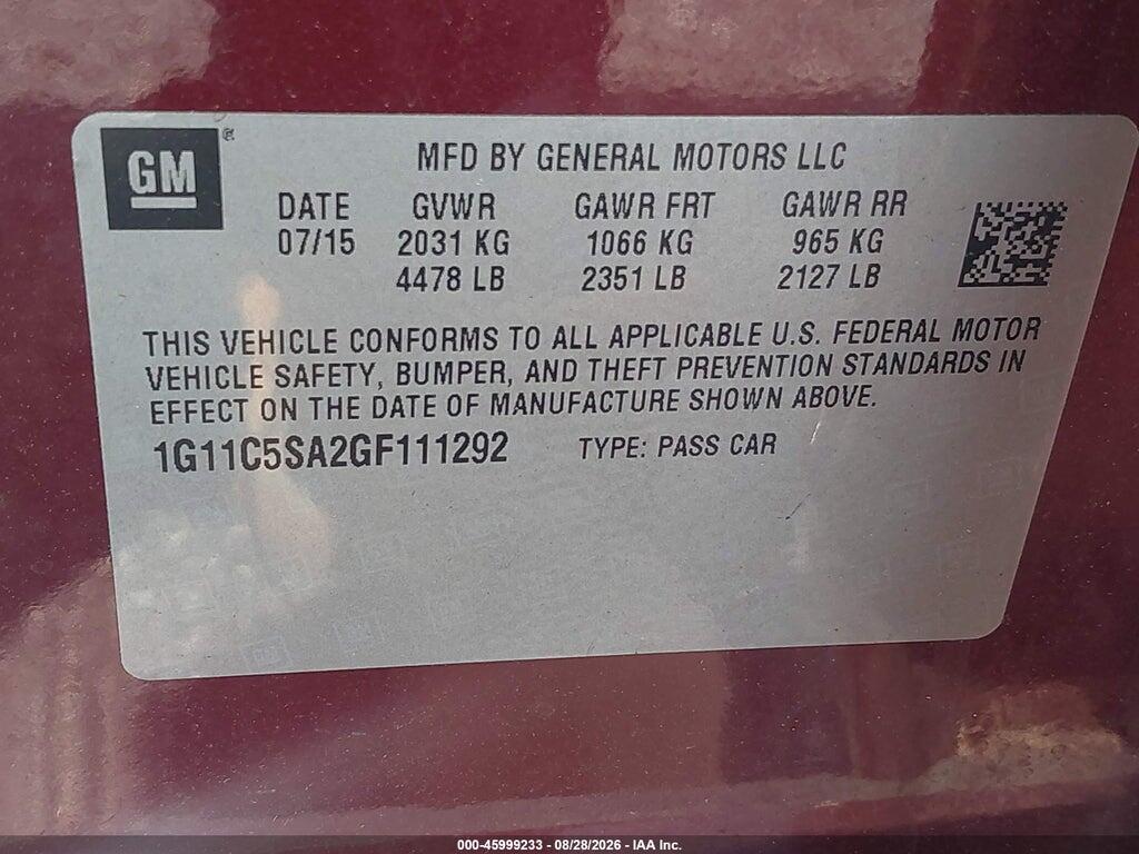 1G11C5SA2GF111292 2016 CHEVROLET MALIBU LIMITED photo no. 9