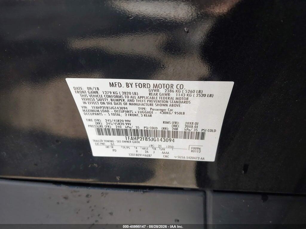 1FAHP2F85JG143094 2018 FORD TAURUS photo no. 9