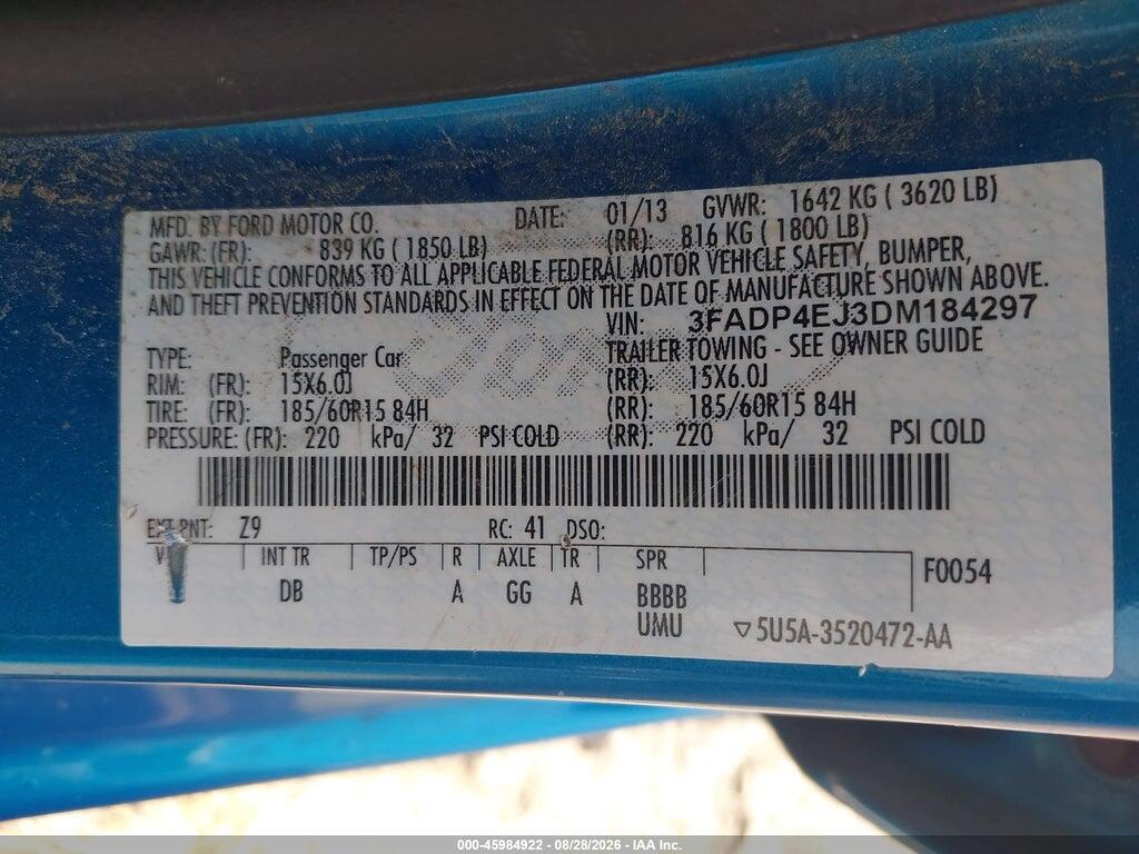 3FADP4EJ3DM184297 2013 FORD FIESTA photo no. 9