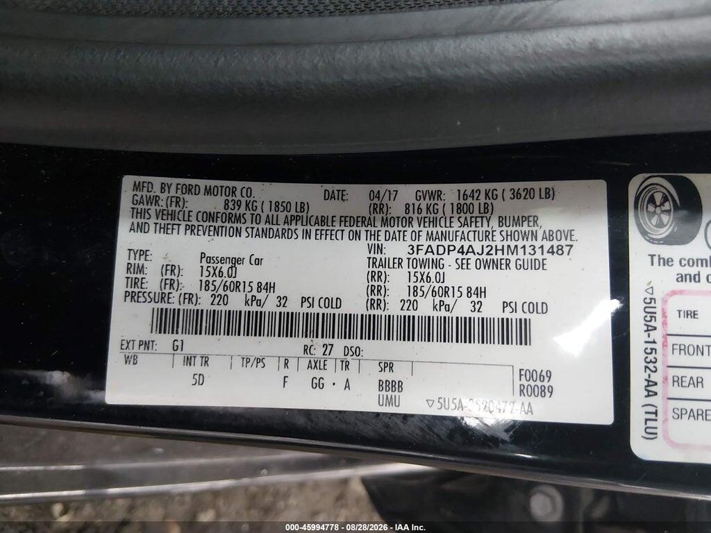 3FADP4AJ2HM131487 2017 FORD FIESTA photo no. 9