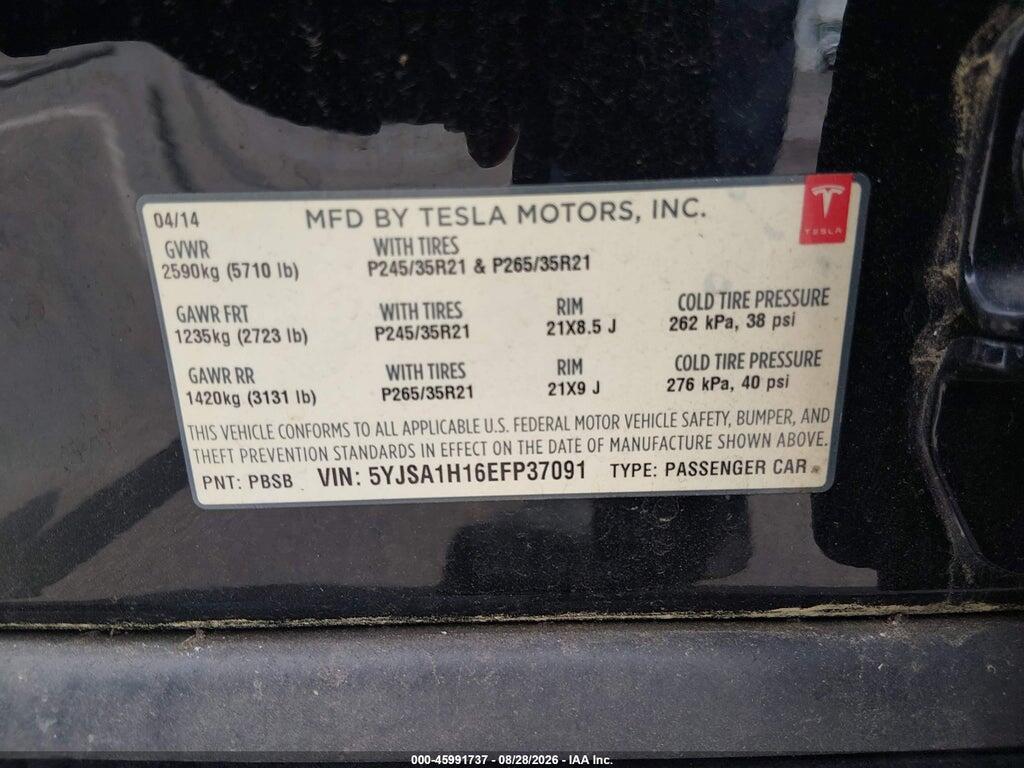 5YJSA1H16EFP37091 2014 TESLA MODEL S photo no. 9