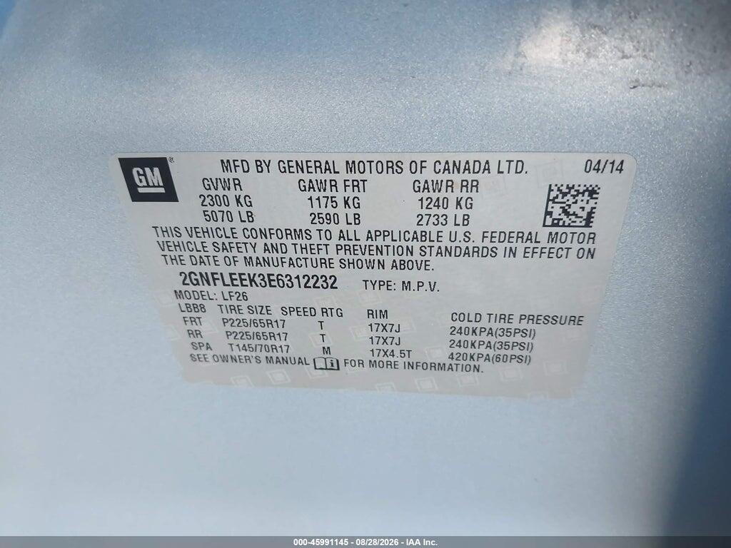 2GNFLEEK3E6312232 2014 CHEVROLET EQUINOX photo no. 9