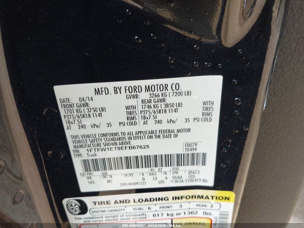 1FTFW1ET9EFB67625 2014 FORD F-150 photo no. 9