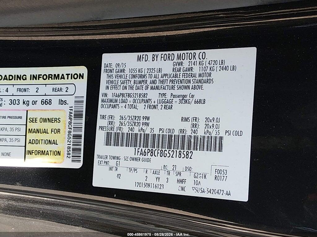 1FA6P8CF8G5218582 2016 FORD MUSTANG photo no. 9