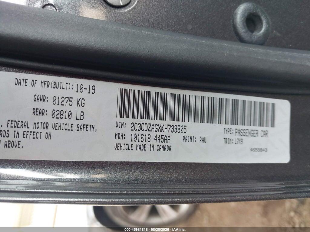 2C3CDZAGXKH733905 2019 DODGE CHALLENGER photo no. 9