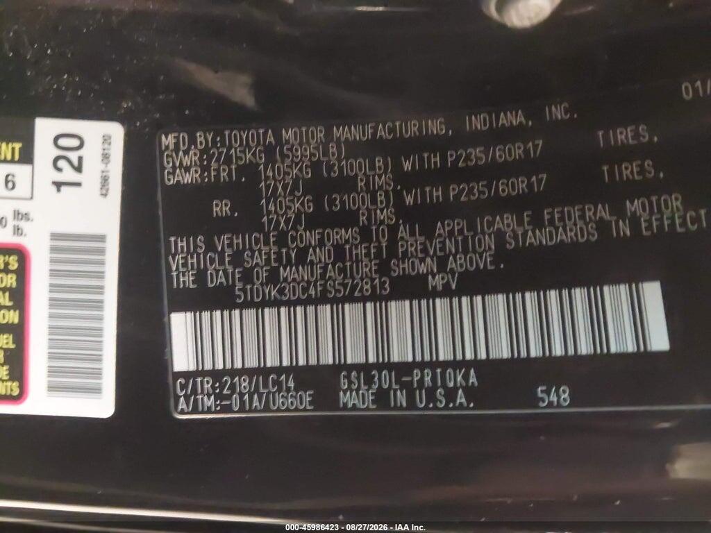 5TDYK3DC4FS572813 2015 TOYOTA SIENNA photo no. 9