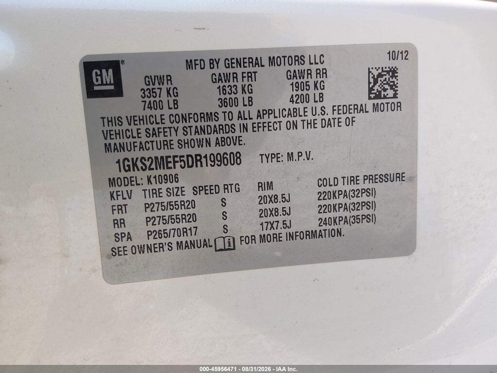 1GKS2MEF5DR199608 2013 GMC YUKON XL 1500 photo no. 9