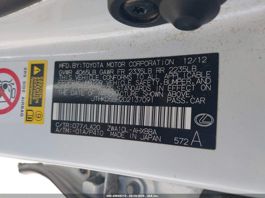 JTHKD5BH2D2137091 2013 LEXUS CT 200H photo no. 9