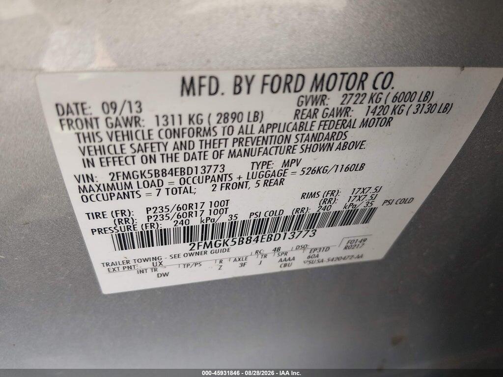 2FMGK5B84EBD13773 2014 FORD FLEX photo no. 9