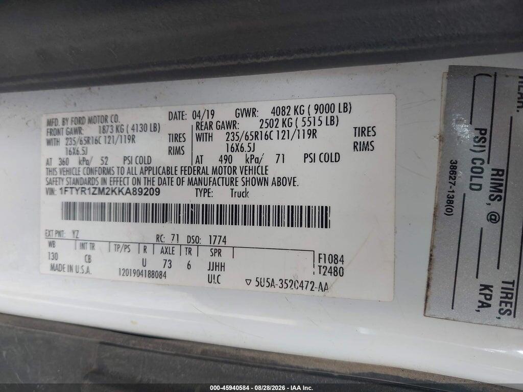 1FTYR1ZM2KKA89209 2019 FORD TRANSIT-250 photo no. 4