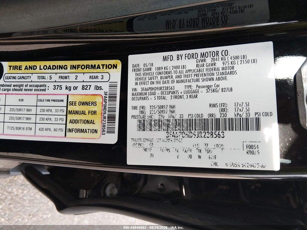 3FA6P0HD9JR238563 2018 FORD FUSION photo no. 9