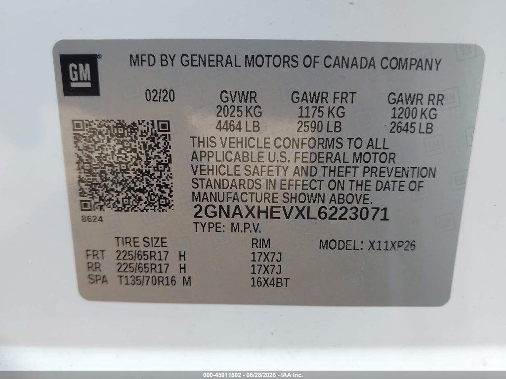 2GNAXHEVXL6223071 2020 CHEVROLET EQUINOX photo no. 9