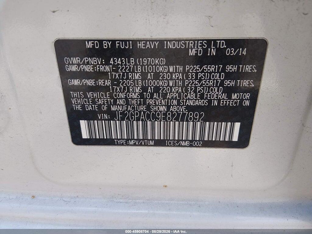 JF2GPACC9E8277892 2014 SUBARU XV CROSSTREK photo no. 9