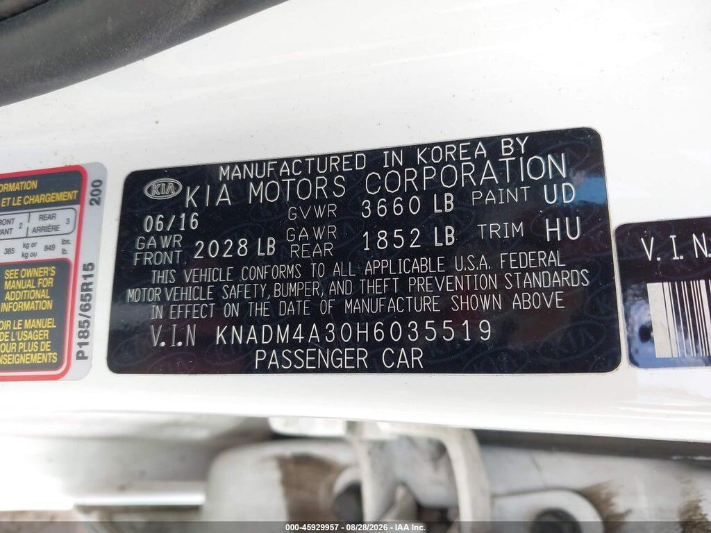 KNADM4A30H6035519 2017 KIA RIO photo no. 9