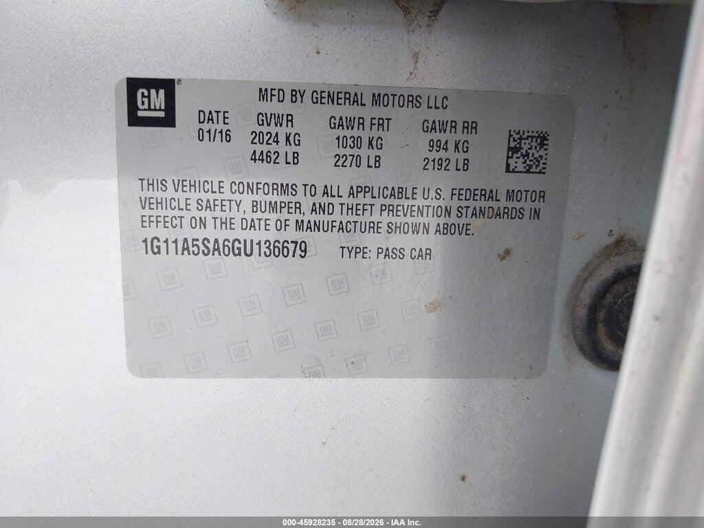 1G11A5SA6GU136679 2016 CHEVROLET MALIBU LIMITED photo no. 9