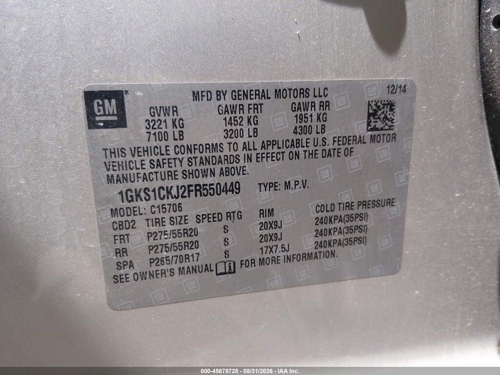 1GKS1CKJ2FR550449 2015 GMC YUKON photo no. 9