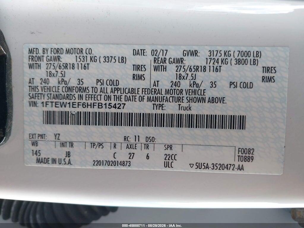 1FTEW1EF6HFB15427 2017 FORD F-150 photo no. 9