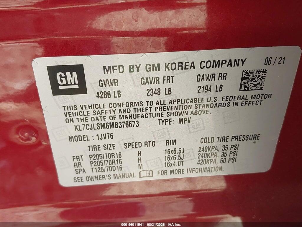 KL7CJLSM6MB376673 2021 CHEVROLET TRAX photo no. 9