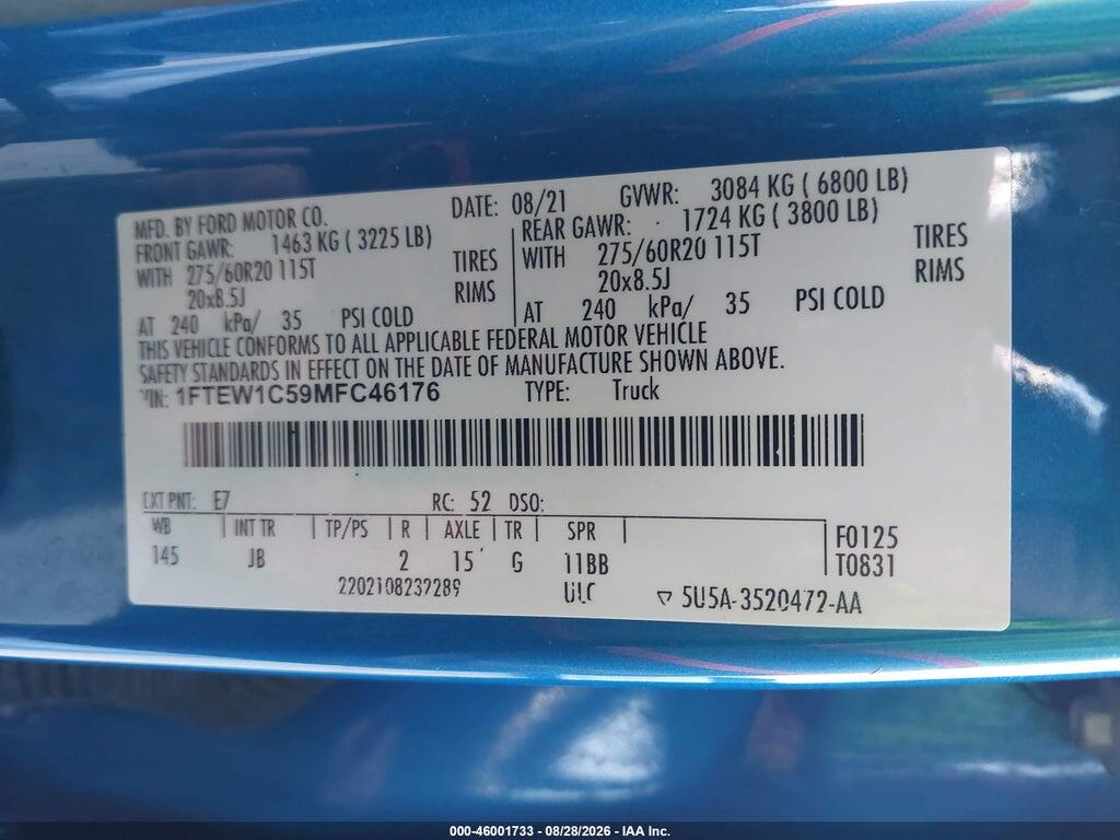1FTEW1C59MFC46176 2021 FORD F-150 photo no. 9