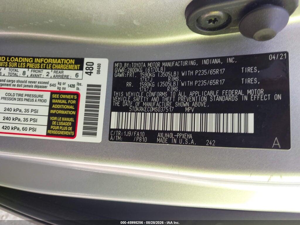 5TDKRKEC0MS037517 2021 TOYOTA SIENNA photo no. 9