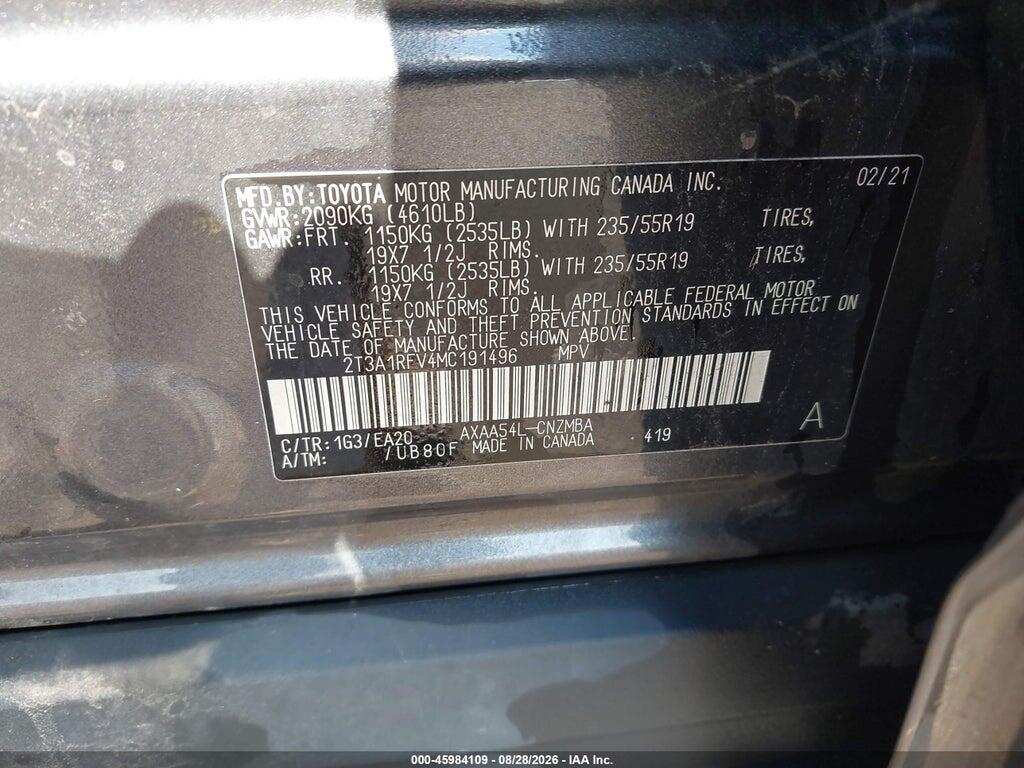 2T3A1RFV4MC191496 2021 TOYOTA RAV4 photo no. 9