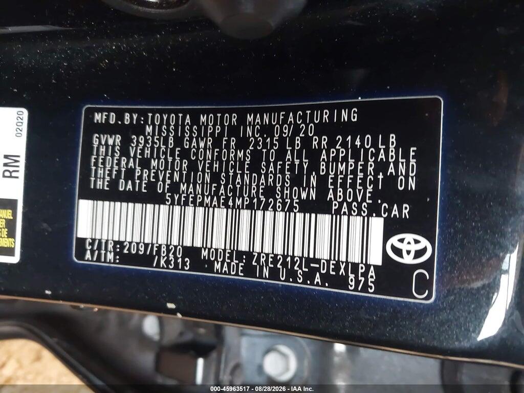 5YFEPMAE4MP172675 2021 TOYOTA COROLLA photo no. 9