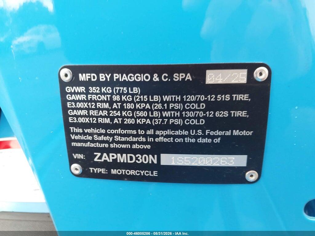 ZAPMD30N1S5200263 2025 VESPA GTS photo no. 10