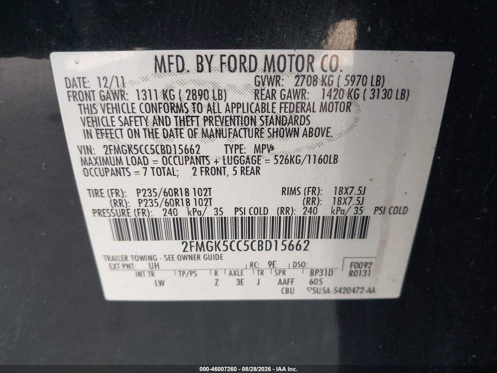2FMGK5CC5CBD15662 2012 FORD FLEX photo no. 9
