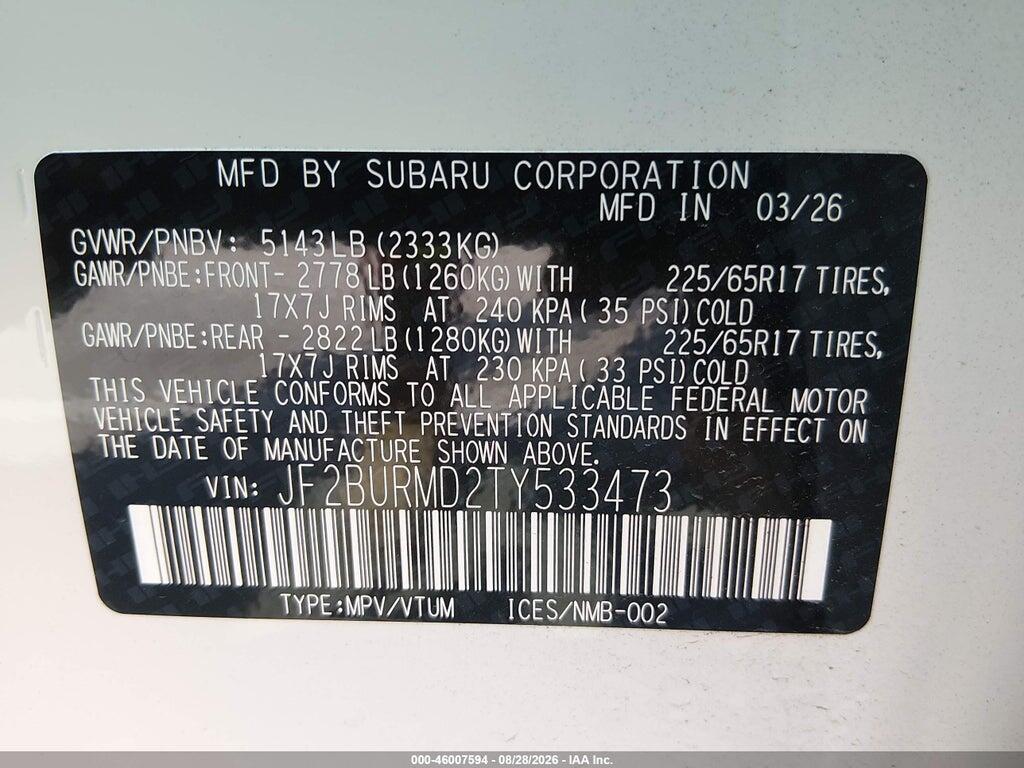 JF2BURMD2TY533473 2026 SUBARU OUTBACK photo no. 9
