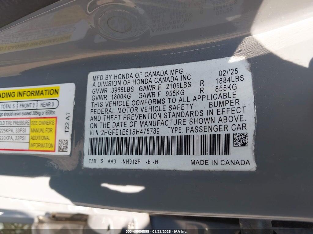 2HGFE1E51SH475789 2025 HONDA CIVIC SI photo no. 9