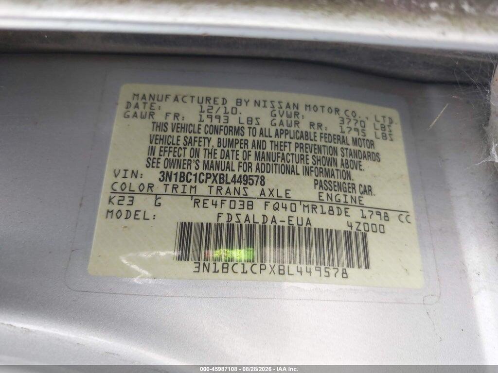 3N1BC1CPXBL449578 2011 NISSAN VERSA photo no. 9