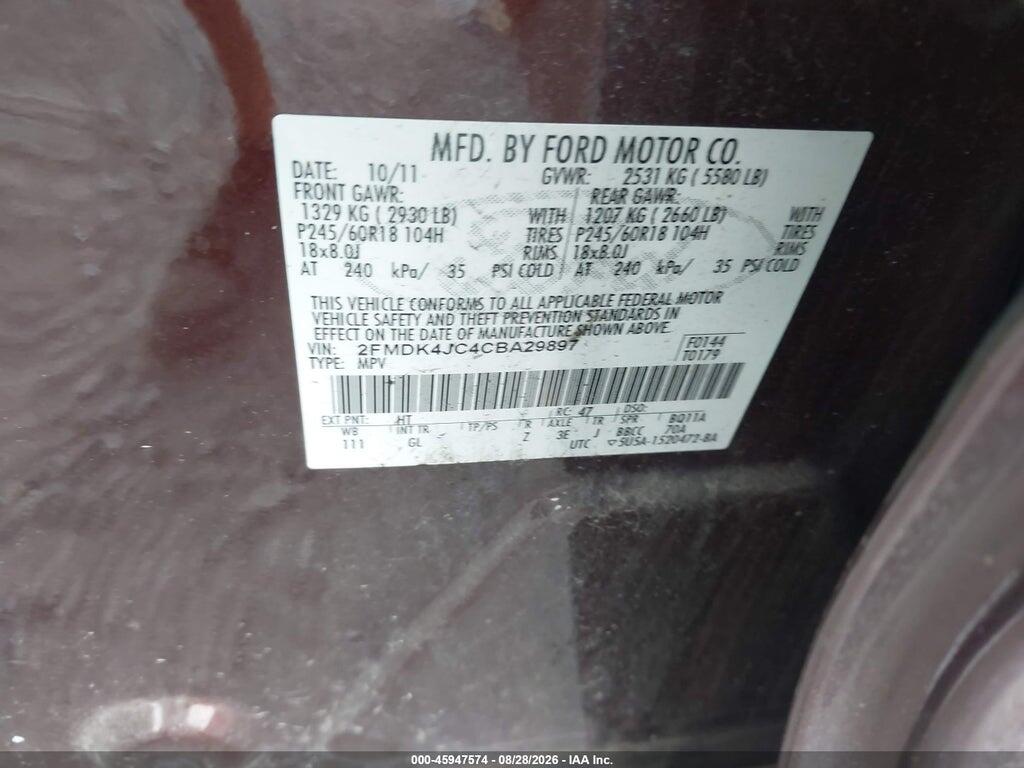 2FMDK4JC4CBA29897 2012 FORD EDGE photo no. 9