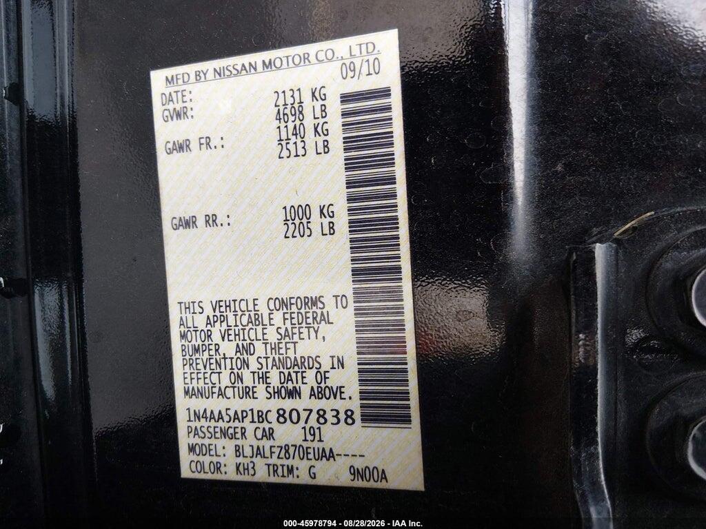 1N4AA5AP1BC807838 2011 NISSAN MAXIMA photo no. 9