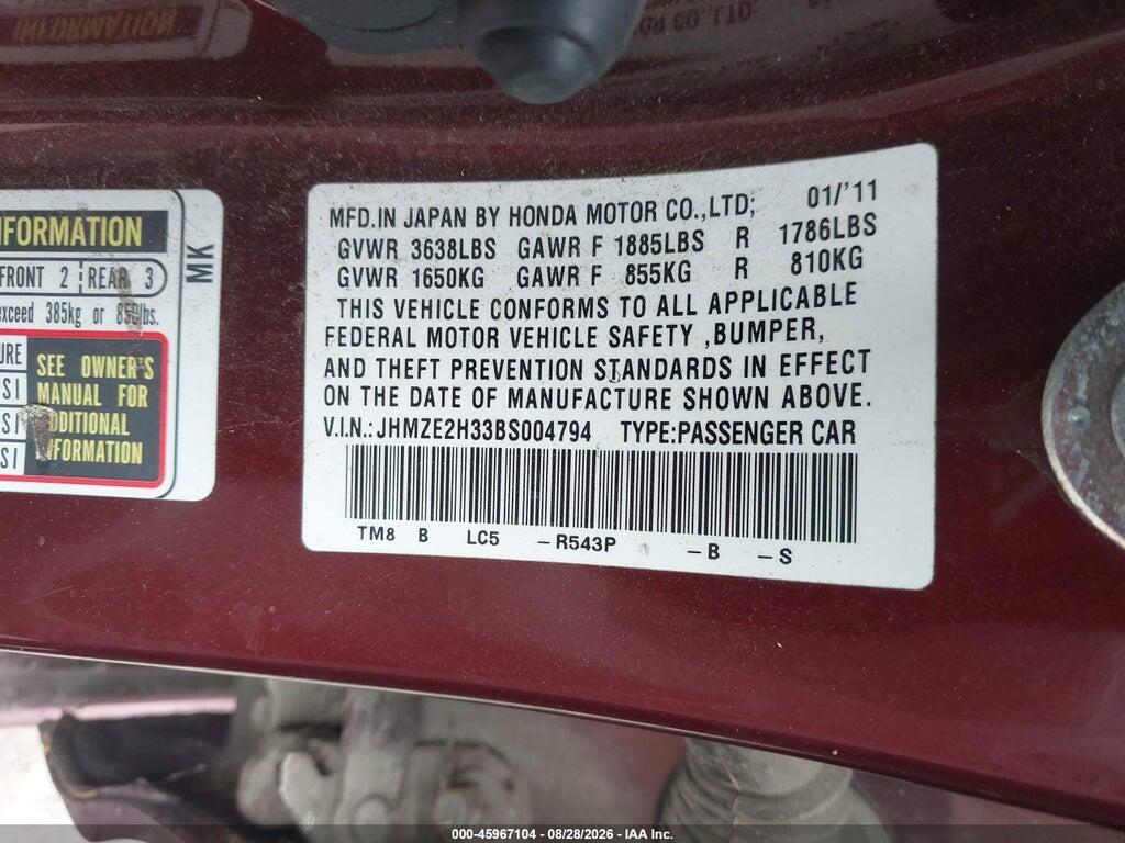 JHMZE2H33BS004794 2011 HONDA INSIGHT photo no. 9