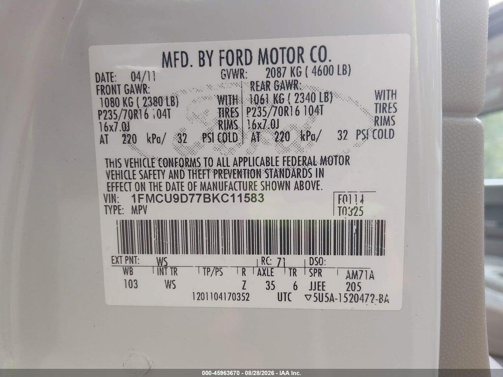 1FMCU9D77BKC11583 2011 FORD ESCAPE photo no. 9