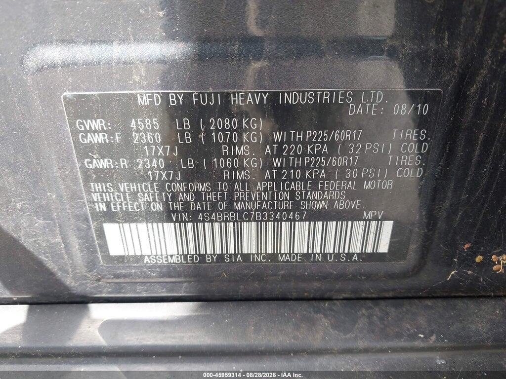 4S4BRBLC7B3340467 2011 SUBARU OUTBACK photo no. 9