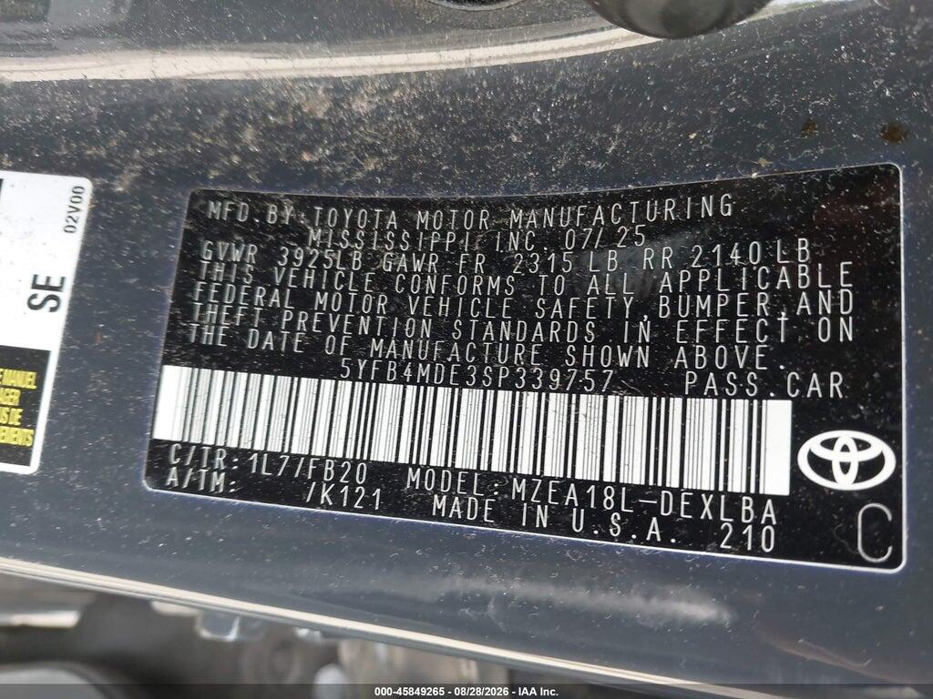 5YFB4MDE3SP339757 2025 TOYOTA COROLLA photo no. 9