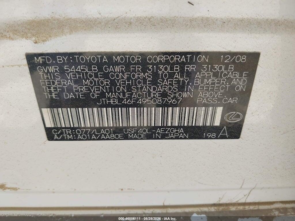 JTHBL46F495087967 2009 LEXUS LS 460 photo no. 9