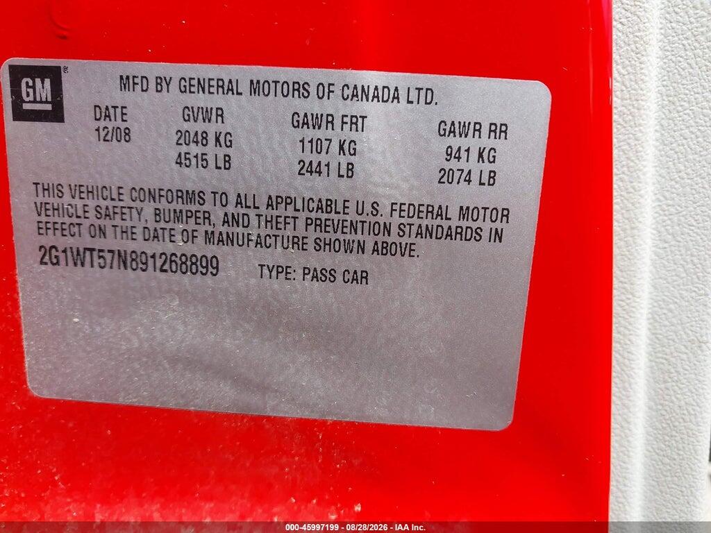 2G1WT57N891268899 2009 CHEVROLET IMPALA photo no. 9