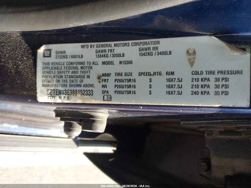 5GTEN13E388152333 2008 HUMMER H3 SUV photo no. 9