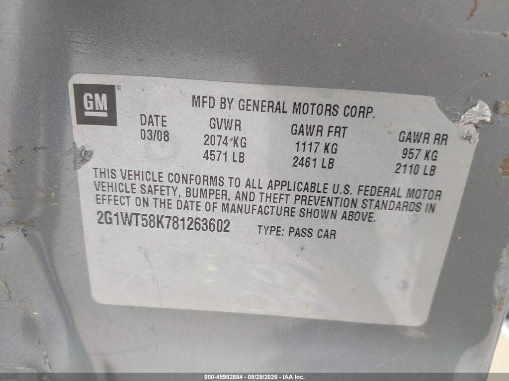 2G1WT58K781263602 2008 CHEVROLET IMPALA photo no. 9