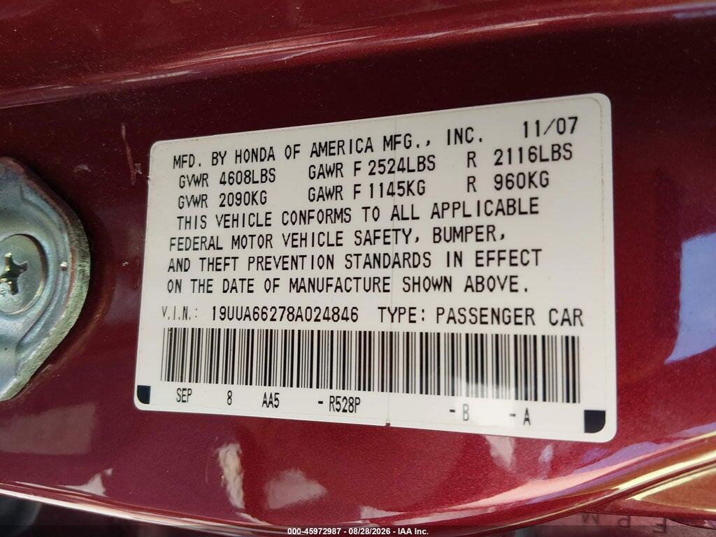 19UUA66278A024846 2008 ACURA TL photo no. 9