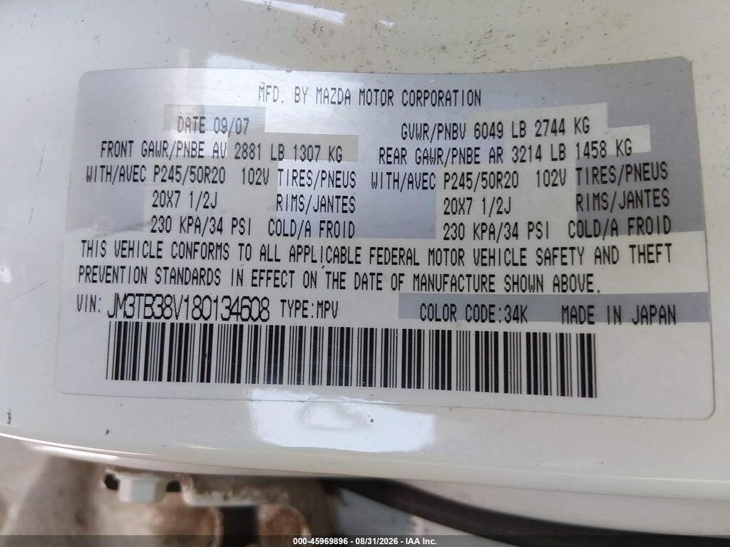 JM3TB38V180134608 2008 MAZDA CX-9 photo no. 9